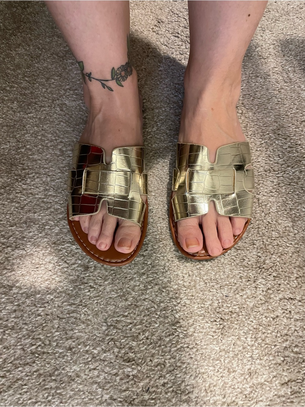 Metallic Gold Slide Sandals - Women's Casual Slip-On NWOT